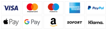 Zahlungsmethoden EroNoir - du kannst bei uns mit VISA, Mastercard, Maestro, American Express, PayPal, Apple Pay, Google Pay, Amazon Pay, SOFORT und Klarna bezahlen